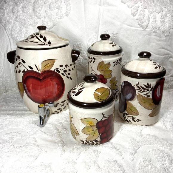 Tabletops Gallery Other - TABLETOPS GALLERY BOUNTIFUL Apples & Berries Hand Painted and Crafted Canisters
